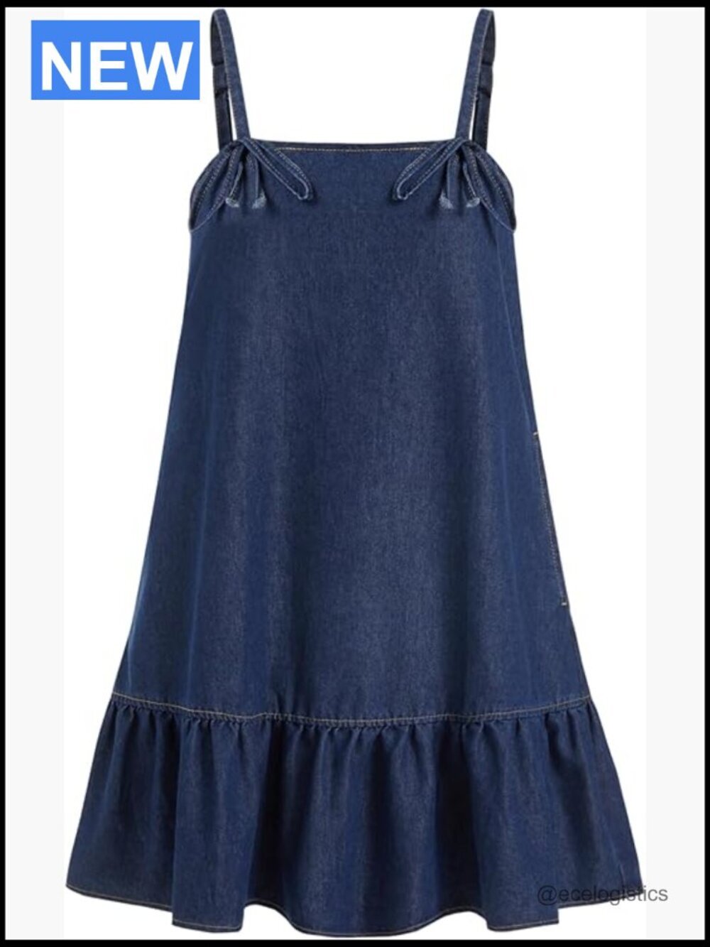 Denim Overall Dress Jumper with Pockets Adjustable Strap Ruffle Hem Loose Fit